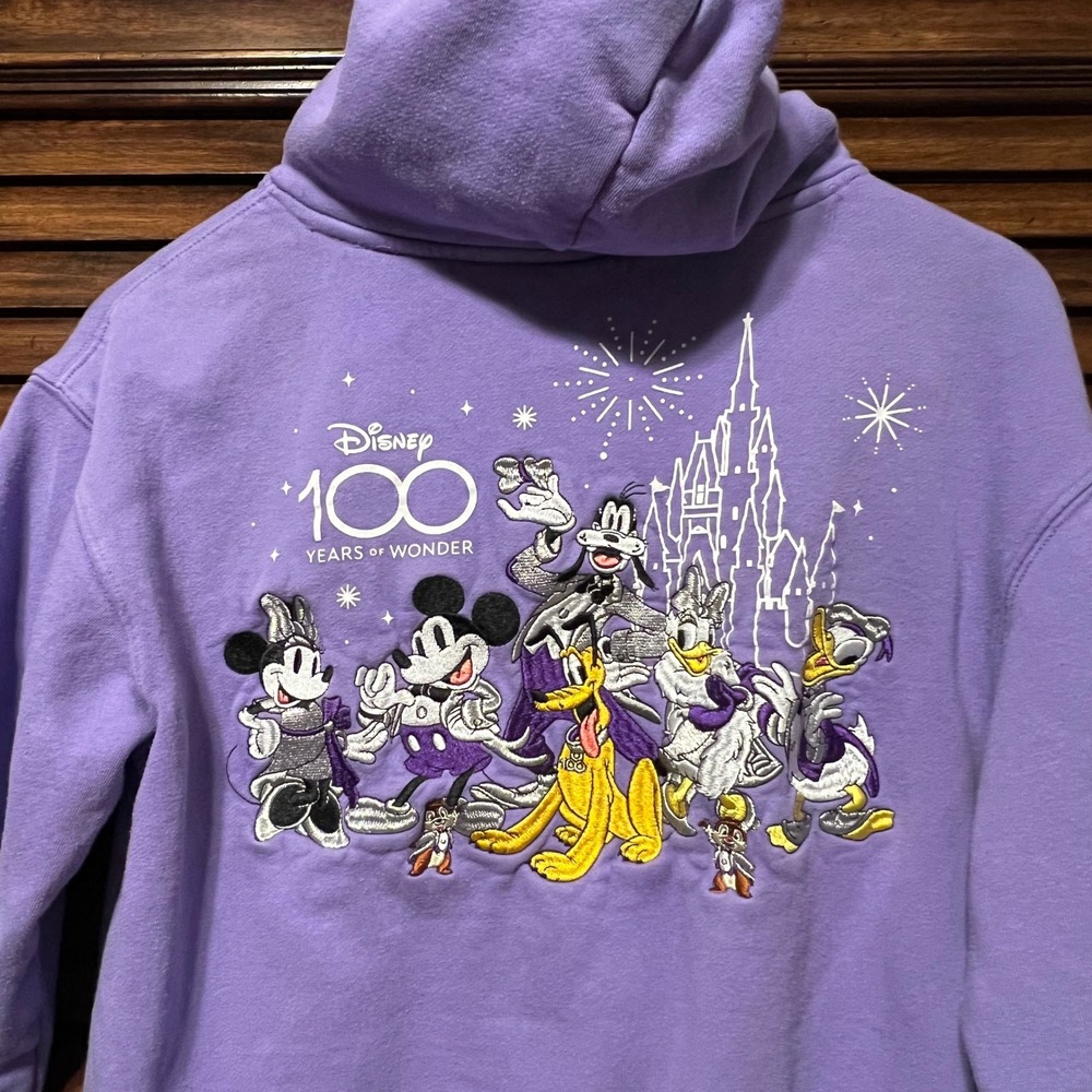 Disney 100 Years of Wonder Purple Embroidered Hoodie Mickey Mouse Castle XS